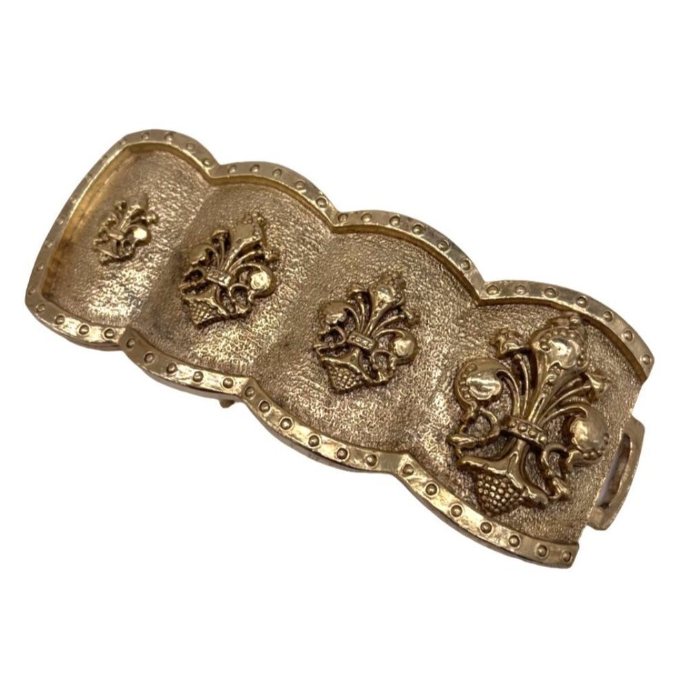 Accessocraft NYC Texture Floral Vase Print Statement Belt Buckle Gold Tone